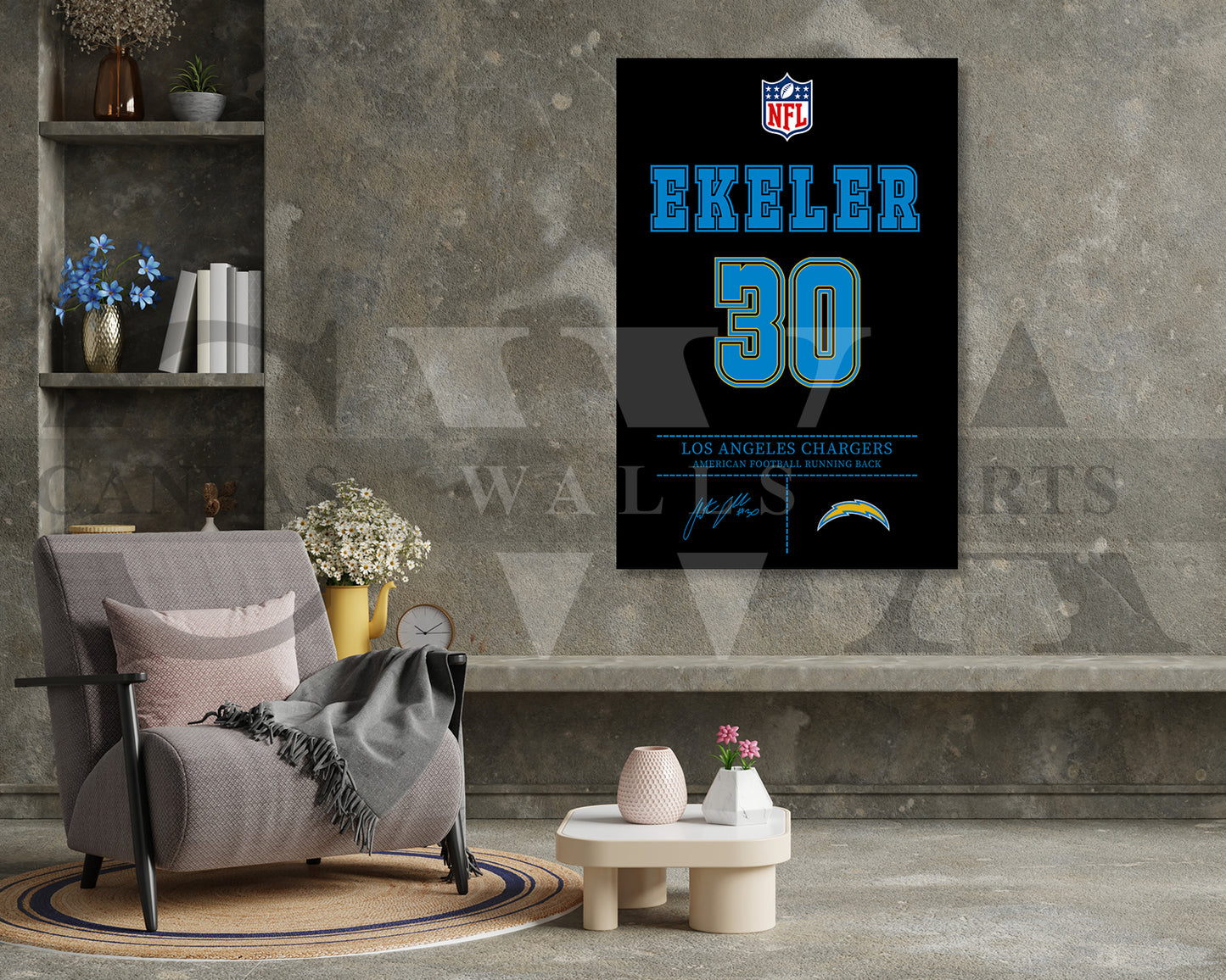 Austin Ekeler Canvas Wall Art - NFL Jersey Poster | Ready to Hang Sports Canvas Print
