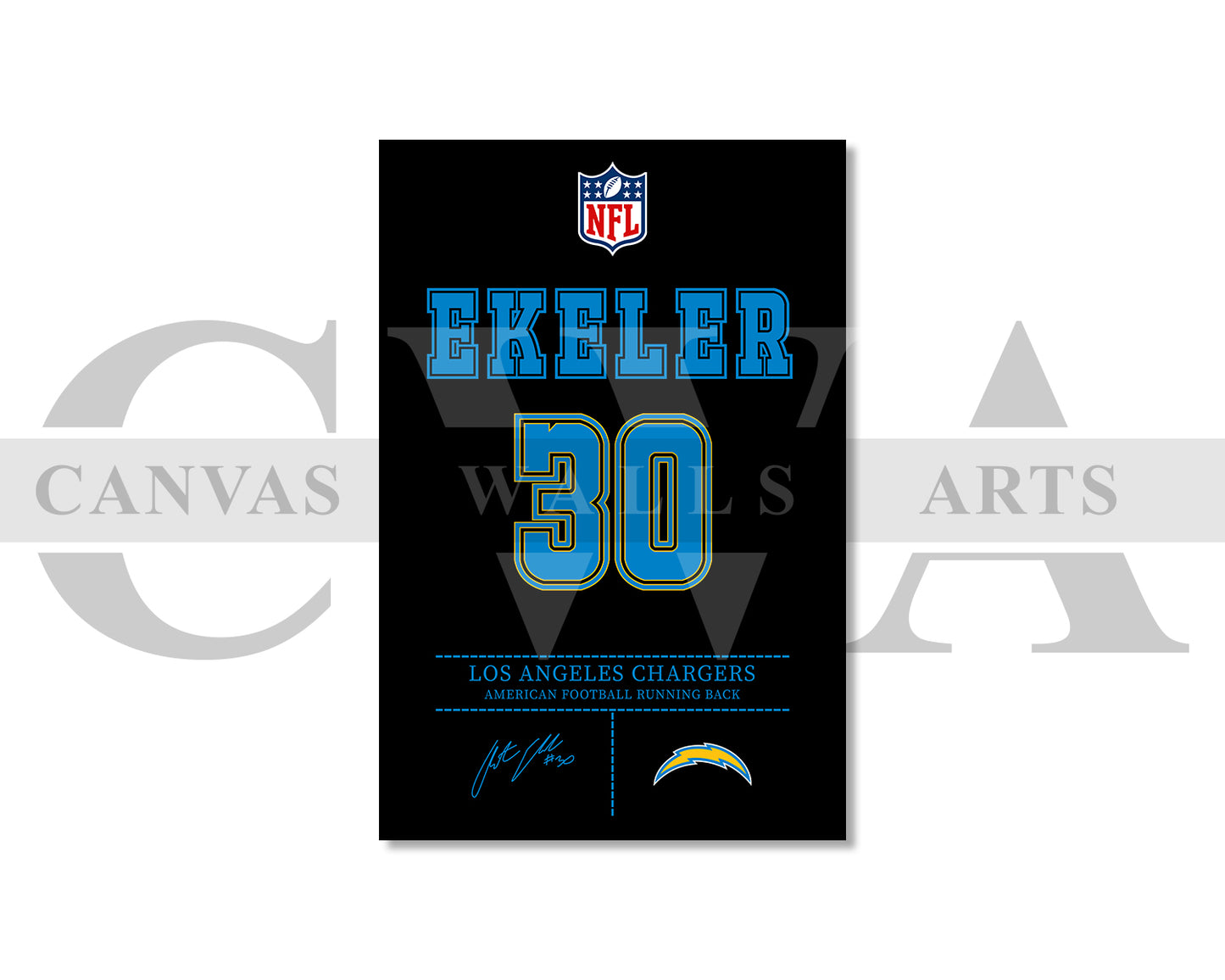 Austin Ekeler Canvas Wall Art - NFL Jersey Poster | Ready to Hang Sports Canvas Print