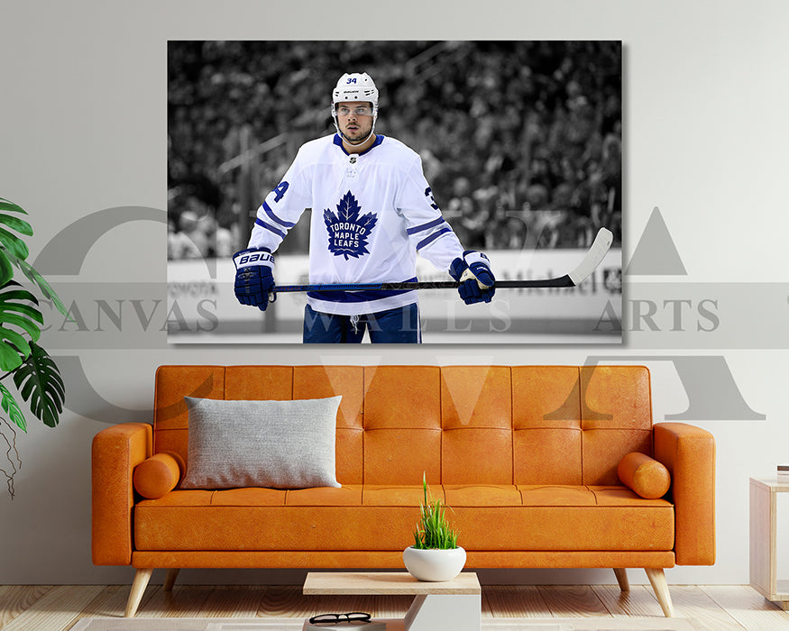 Auston Matthews Black & White Canvas Art Ice hockey Canvas Wall Art