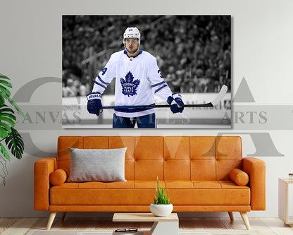 Auston Matthews Black & White Canvas Art Ice hockey Canvas Wall Art