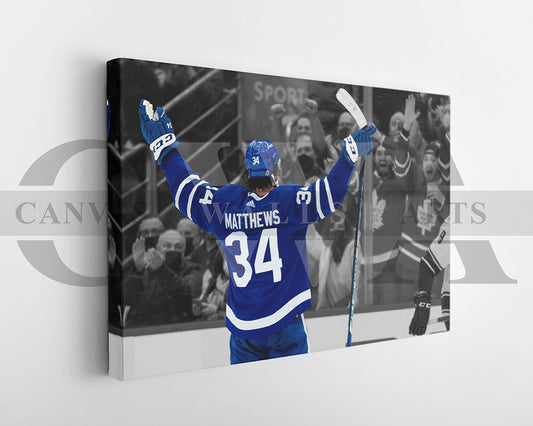 Auston Matthews Black & White Canvas Art Ice hockey Canvas Wall Art