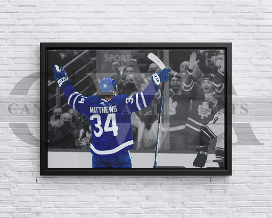 Auston Matthews Black & White Canvas Art Ice hockey Canvas Wall Art