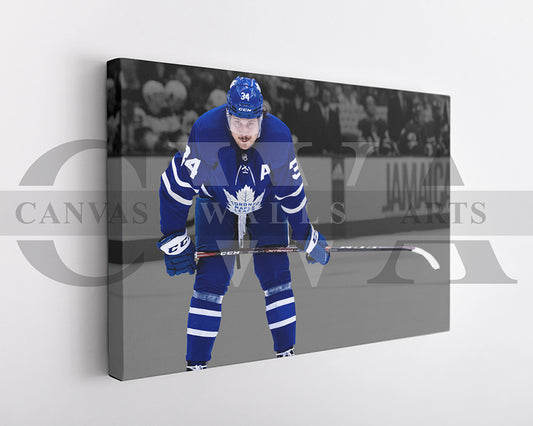 Auston Matthews Black & White Canvas Art Ice hockey Canvas Wall Art