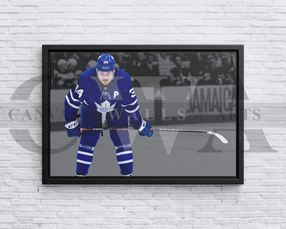 Auston Matthews Black & White Canvas Art Ice hockey Canvas Wall Art