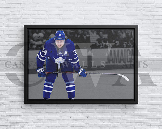 Auston Matthews Black & White Canvas Art Ice hockey Canvas Wall Art