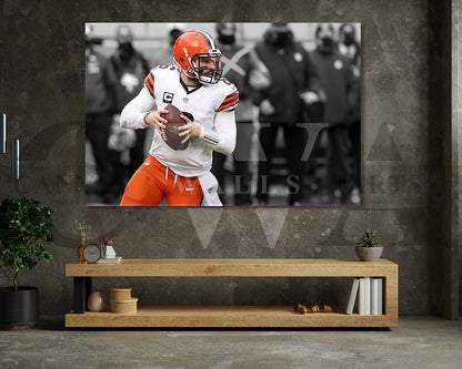 Baker Mayfield Black & White Canvas Art American Football Canvas Wall Art