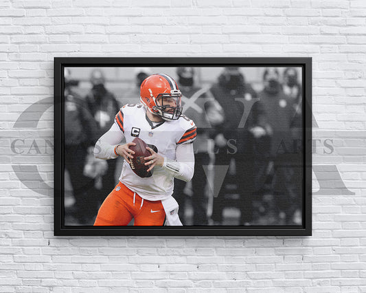 Baker Mayfield Black & White Canvas Art American Football Canvas Wall Art