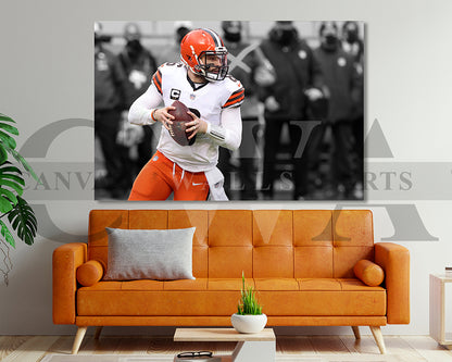 Baker Mayfield Black & White Canvas Art American Football Canvas Wall Art