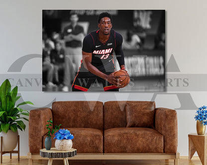 Bam Adebayo Black & White Canvas Art Basketball Canvas Wall Art