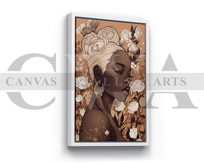 Beautiful African American Woman Flowers Canvas Wall Art
