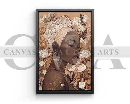 Beautiful African American Woman Flowers Canvas Wall Art