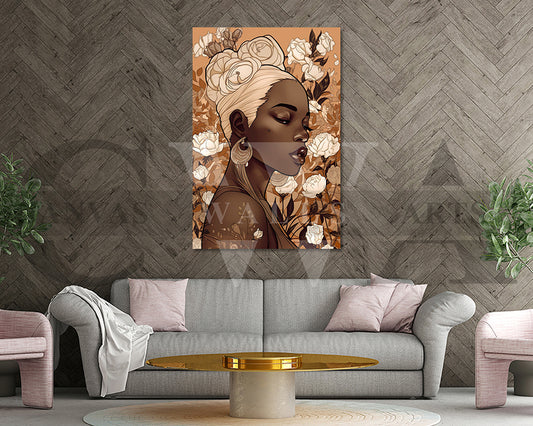 Beautiful African American Woman Flowers Canvas Wall Art