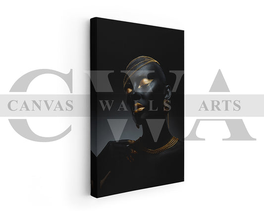 Beautiful African Black and Gold Woman Canvas Wall Art