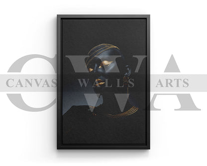 Beautiful African Black and Gold Woman Canvas Wall Art