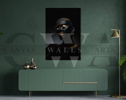 Beautiful African Black and Gold Woman Canvas Wall Art