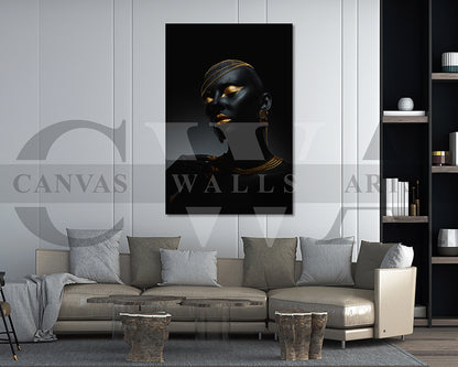 Beautiful African Black and Gold Woman Canvas Wall Art