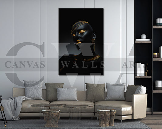 Beautiful African Black and Gold Woman Canvas Wall Art