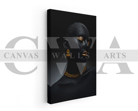 Beautiful Black and Gold Woman Canvas Frame Ready To Hang