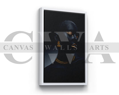 Beautiful Black and Gold Woman Canvas Frame Ready To Hang