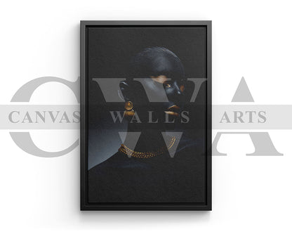 Beautiful Black and Gold Woman Canvas Frame Ready To Hang