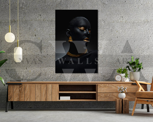 Beautiful Black and Gold Woman Canvas Frame Ready To Hang