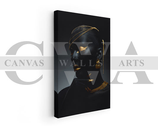 Beautiful Black and Gold Woman Canvas Wall Art