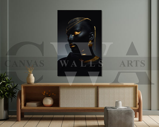 Beautiful Black and Gold Woman Canvas Wall Art