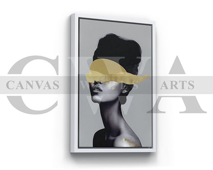 Beautiful Woman Golden Eyes Painting Canvas Wall Art