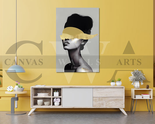 Beautiful Woman Golden Eyes Painting Canvas Wall Art