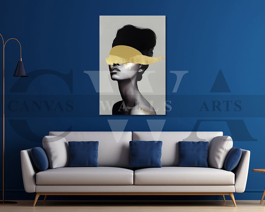 Beautiful Woman Golden Eyes Painting Canvas Wall Art