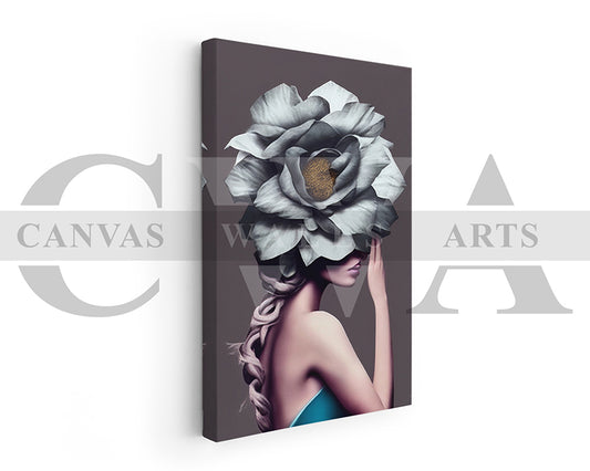 Beautiful Woman With Flower Head Canvas Painting