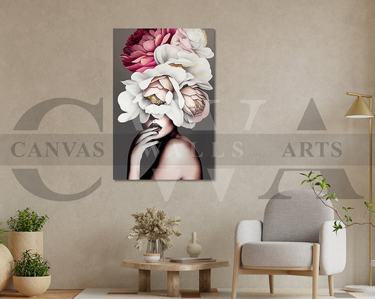 Beautiful Woman With Flowers on Head Painting Canvas Frame