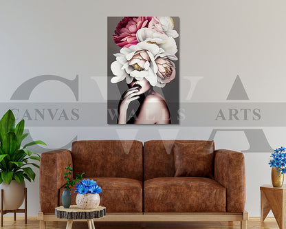Beautiful Woman With Flowers on Head Painting Canvas Frame