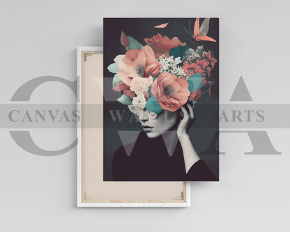 Beautiful Woman With Flowers on Head Painting Canvas Wall Art