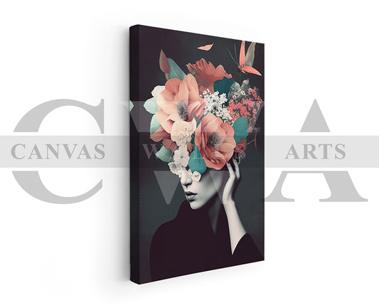 Beautiful Woman With Flowers on Head Painting Canvas Wall Art
