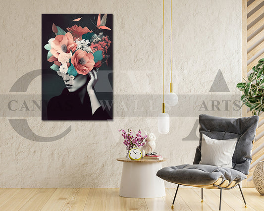 Beautiful Woman With Flowers on Head Painting Canvas Wall Art