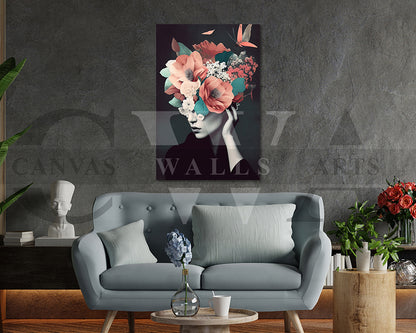 Beautiful Woman With Flowers on Head Painting Canvas Wall Art