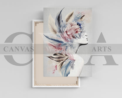 Beauty With Pretty Flowers Woman Canvas Wall Art