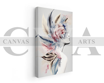 Beauty With Pretty Flowers Woman Canvas Wall Art