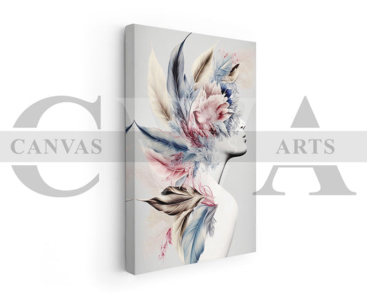 Beauty With Pretty Flowers Woman Canvas Wall Art