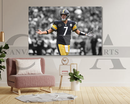 Ben Roethlisberger Black & White Canvas Art American Football Canvas Wall Art