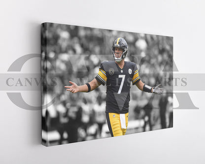Ben Roethlisberger Black & White Canvas Art American Football Canvas Wall Art