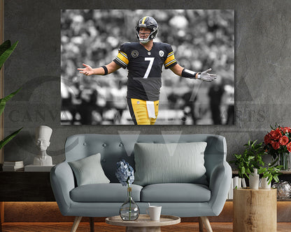Ben Roethlisberger Black & White Canvas Art American Football Canvas Wall Art