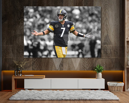 Ben Roethlisberger Black & White Canvas Art American Football Canvas Wall Art