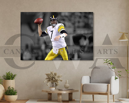 Ben Roethlisberger Black & White Canvas Art American Football Canvas Wall Art