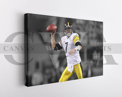 Ben Roethlisberger Black & White Canvas Art American Football Canvas Wall Art