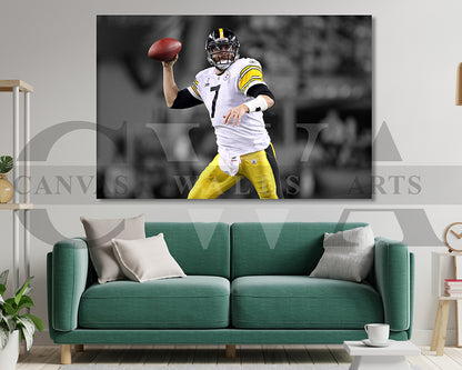 Ben Roethlisberger Black & White Canvas Art American Football Canvas Wall Art