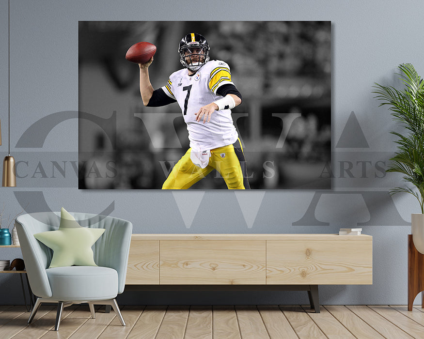 Ben Roethlisberger Black & White Canvas Art American Football Canvas Wall Art