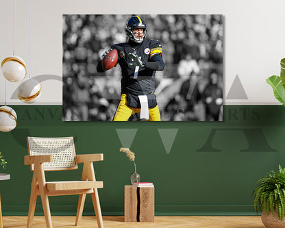 Ben Roethlisberger Black & White Canvas Art American Football Canvas Wall Art