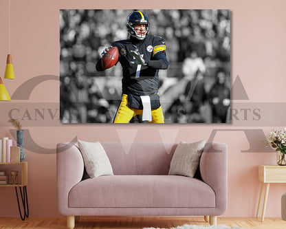 Ben Roethlisberger Black & White Canvas Art American Football Canvas Wall Art
